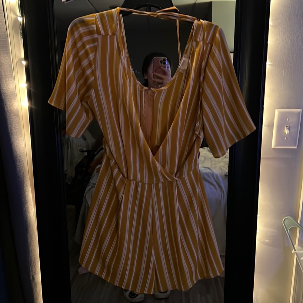 Altar’d state dark orange and white romper with adjustable laces